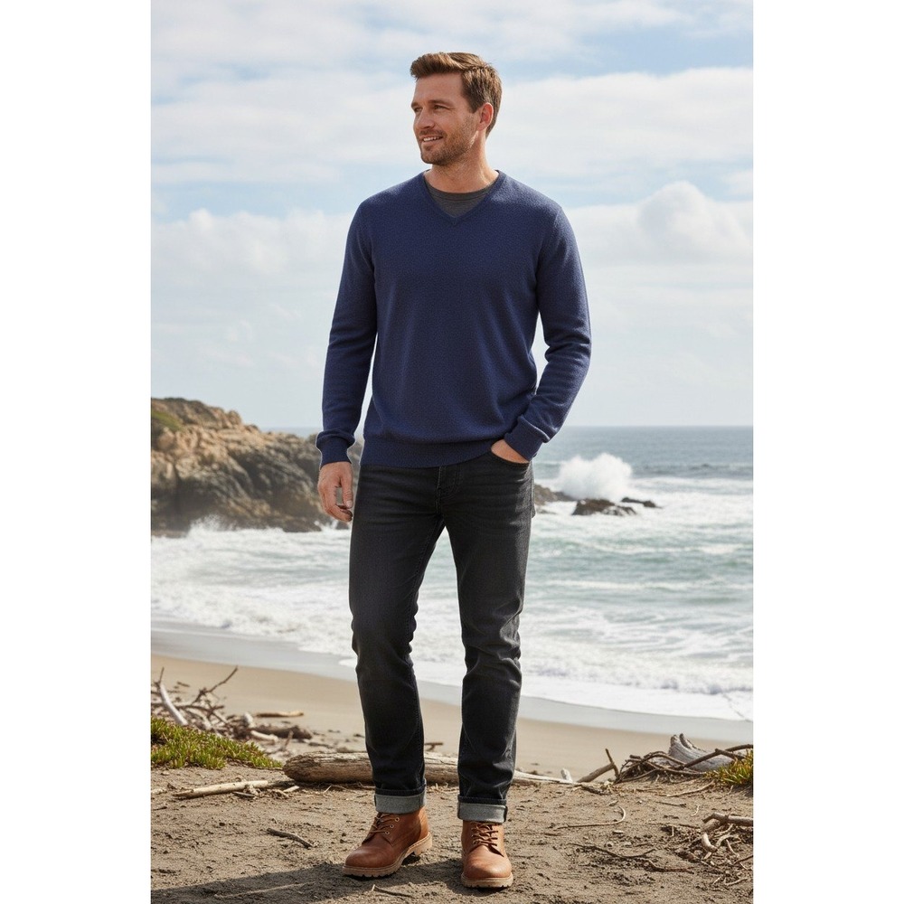 Rag & Bone 100% Wool V-Neck Sweater Navy Blue‎ Medium Clean Fit Minimalist $XXX
